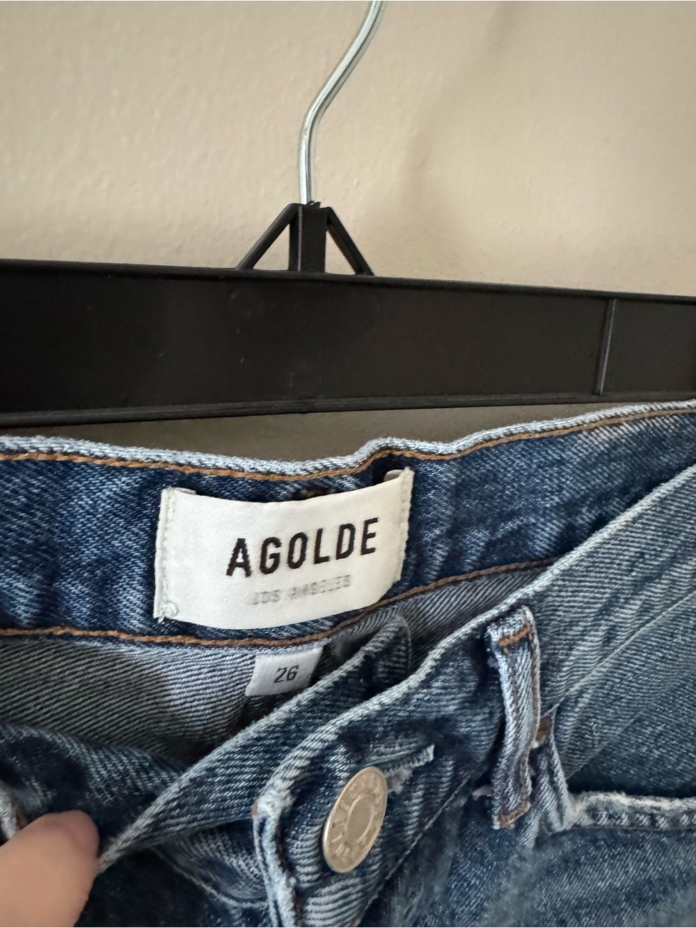 Agolde Dark Blue Frayed Hem Denim Shorts - Picture 3 of 3